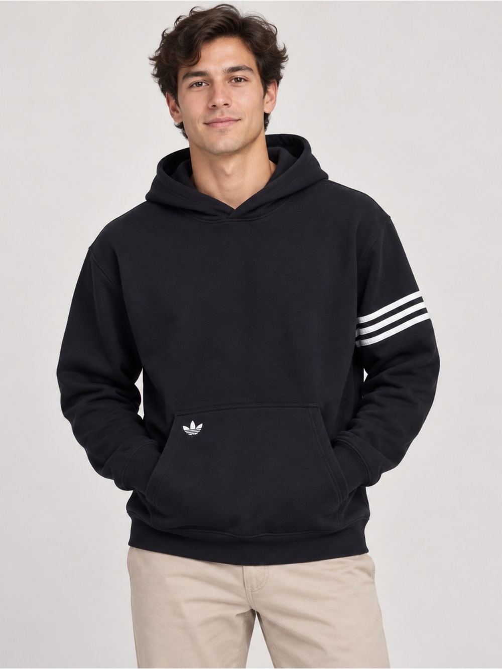adidas Black Hoodie with White Three-Stripe Sleeve
